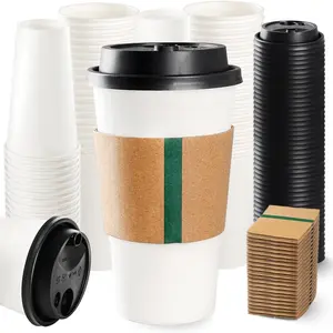60 Pack 20oz Extra Thick Disposable Coffee Cups with  & Sleeves - Sturdy and Insulated To Go Paper Cups for Hot/Cold Drinks   -  for Office Travel Party Supplies & Coffee Bars