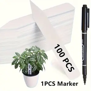 100pcs Plant Labels With 1pcs Marking Pen, 4 Inch Plastic Plant Name Tags, Waterproof Garden Nursery Labels, Plastic Pot Labels For Flowers, Herb, Potted Plants And Vegetables, Garden Accessories