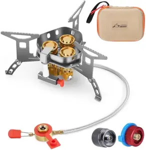 WADEO 6800W Windproof Camp Stove, Backpacking Stove with Piezo Ignition, Camping Gas Stove with Two Fuel Canister Adapter, Carry Case, Portable Stove for Outdoor Backpacking Hiking and Picnic