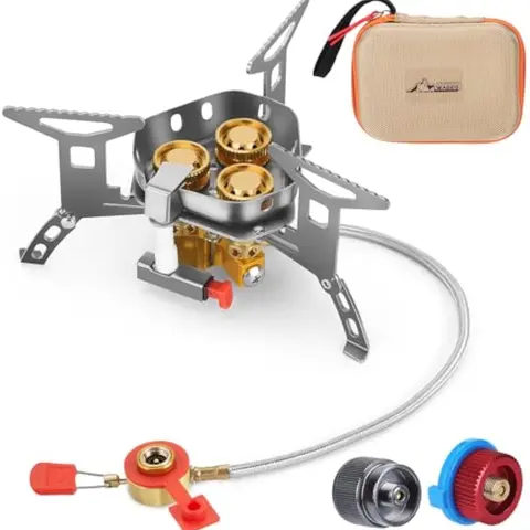 WADEO 6800W High Power Windproof Camp Stove - Piezo Ignition, Brass Burners, Butane Gas Bottle Adapter, Flame Control Knob, Carry Case, Compatible with 3 Kinds of Gas Canister, Camping Accessories for Backpacking