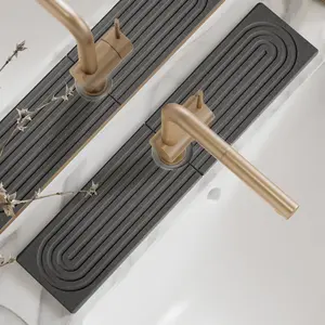 Diatomite Kitchen Faucet Mat - 14Inch Water Absorbing Stone Tray for Sink, Stone Fast-Drying Faucet Mat for Kitchen Counter Sink Accessories [Dark Grey, 14'' x 3.9'']