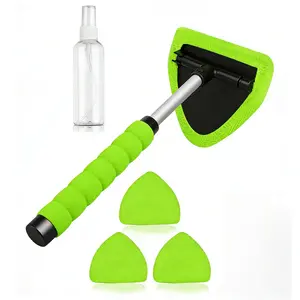Windshield Cleaning Tool Microfiber Car Window Cleaner with 3 Reusable Pads & Extendable Handle for All Surfaces Kit