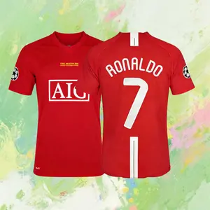 07 08/Away Kit/Short Sleeve /7# Ronaldo/Retro/Soccer Jersey/Red/Fans Version