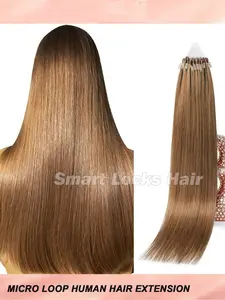 Undetectable Hair Extensions - Natural Micro Ring, Microloop human hair, Straight Long Hair Extensions, 50strands/Pack, Platinum Highlights, Blonde, Brown/Black, Invisible Beads, DIY Hairstyles, Daily Wear, All Occasions, Human Hair Pieces