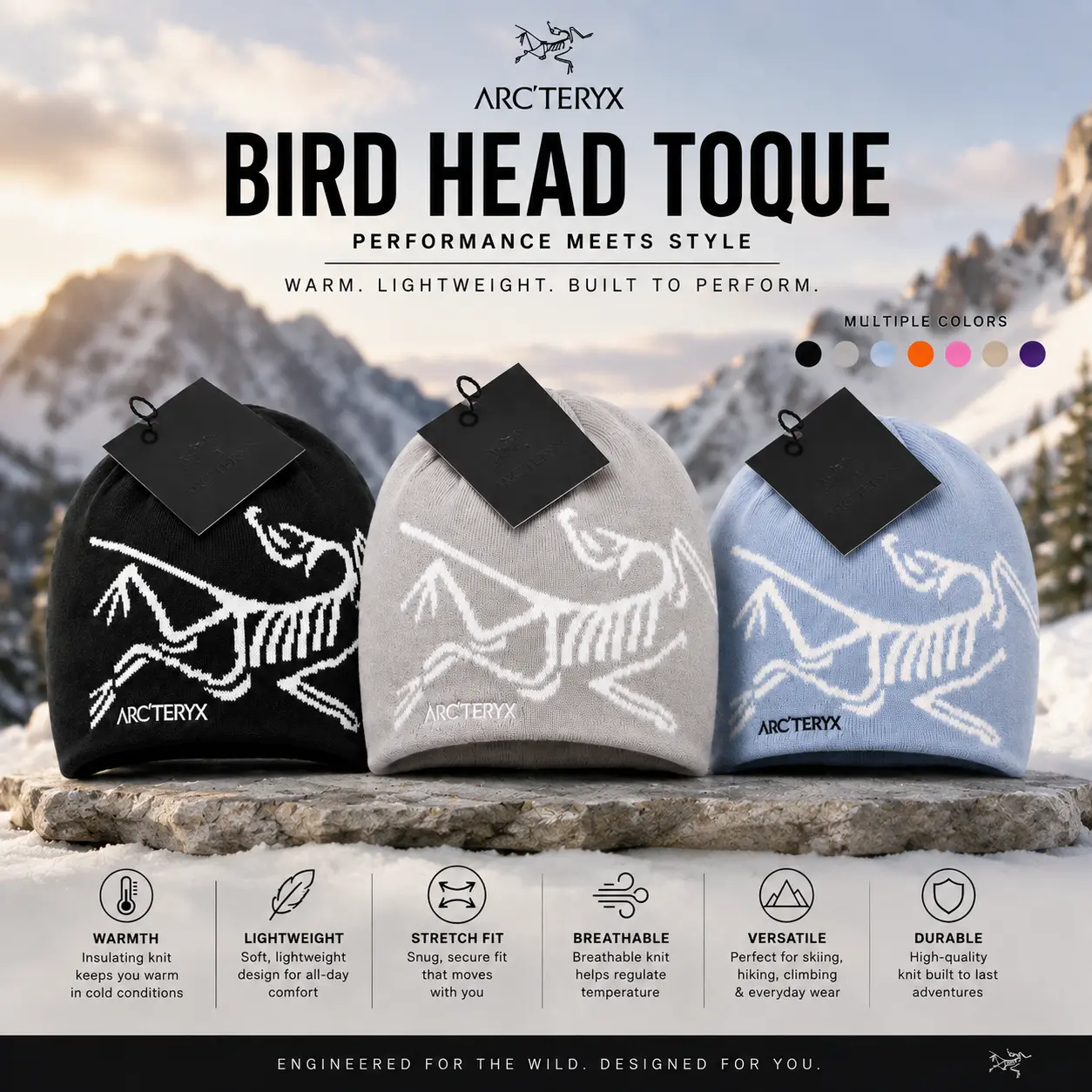 Arc'teryx Bird Head Toque Beanie Premium Winter Knit Hat for Men Women, Warm Thermal Skull Cap, Soft Stretch Cold Weather Ski Snowboard Hat, Outdoor Hiking Camping Mountain Beanie, Streetwear Fashion Cap, Everyday Winter Sports Gift
