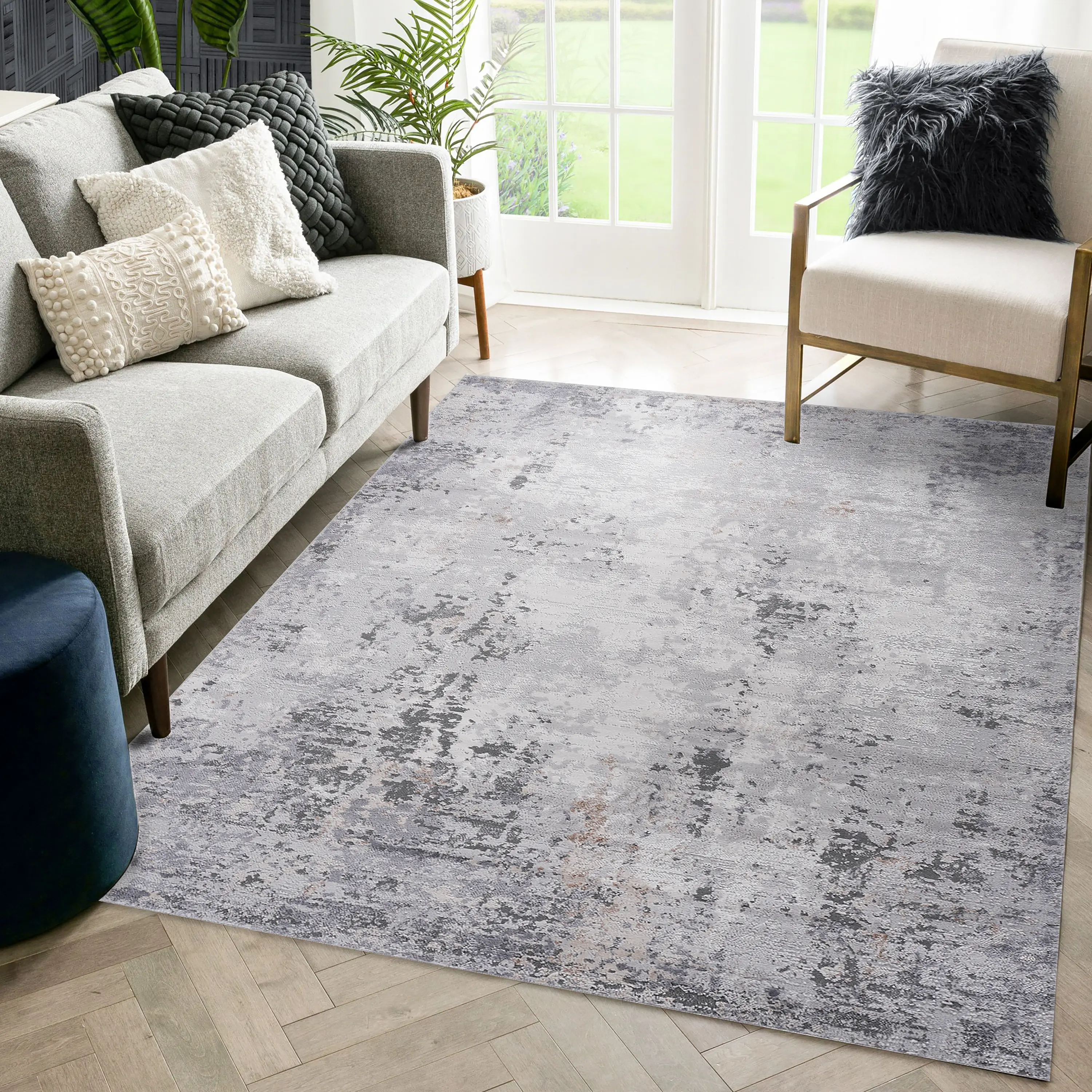 5x7in Machine-Woven Synthetic Fiber Indoor Abstract Rug - Ivory/Sand, Durable, Non-Shedding, Stain Resistant for Living Room, Bedroom Home Improvement Flooring