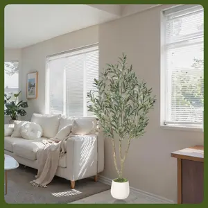 Artificial Olive Tree 7FT, Faux Plant with Bendable Stems, Non-Slip Tapered Pot & Wind-Resistant Base, No Care Evergreen for Home, Office