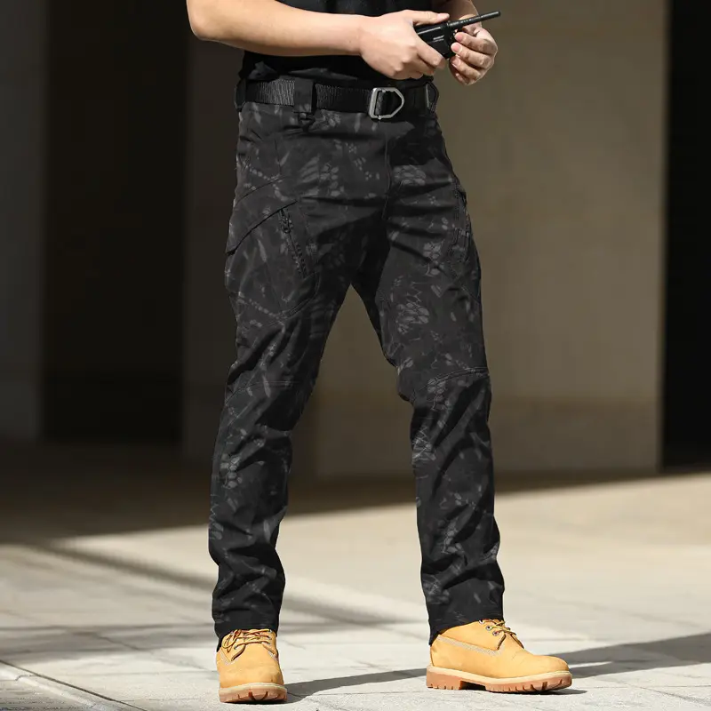 Combat Pants Camouflage Training Pants Spring and Autumn Outdoor Elastic Cargo Pants Loose Soft Shell Assault Pants Waterproof casual cargo jean Menswear