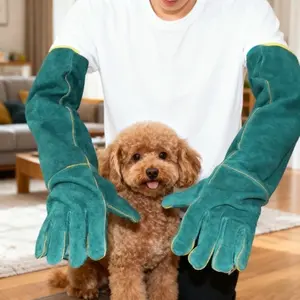Professional Wear Resistant Anti Scratch Anti Bite Leather Gloves Multi Use Pet Handling Gloves Cat Dog Feeding Interaction Bird Grip Reptile Handling Gardening Welding Durable