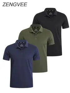 3-Pack Men's Short Sleeve Breathable Quick-Dry Golf Shirts, Collared Golf Shirt, Running Sports T-Shirts, Gym Workout Tees, All Seasons, Long Length
