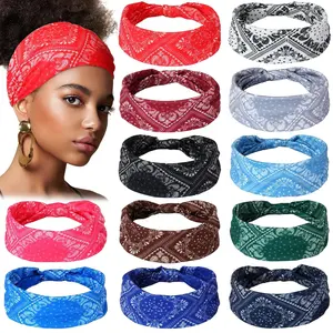 Censen 12 Pcs Assorted Bandeau Headbands - Wide Elastic Boho Chiffon Headwraps for Women, Hair Accessories for Yoga, Running, and Everyday Wear