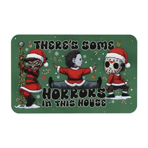 Christmas Funny Horror Characters Rubber This House With Snow Designed Doormat, Xmas Halloween Welcome Mat, Festival Front Door Kitchen Bathroom Rug Home Decor