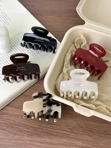 Korean Style Vintage Square Hollow Out Large Shark Clip, Acetate Material, High-End Hair Claw for Women, Multiple Styles Available