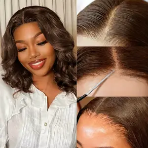 Nerkre Chocolate Brown 5x5 Body Wave Wigs Human Hair Wear And Go Glueless Bob Wig Human Hair For Black Women  Hd Lace Bob 200% Density
