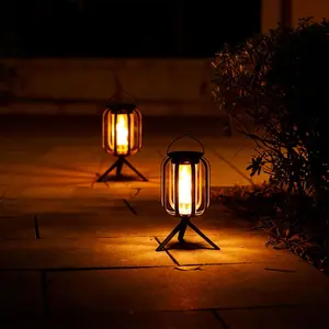 2-Piece Solar Light Set, Waterproof Flashing Flame Outdoor Lantern, Garden Patio Table Decor, Solar Powered Yard Lighting