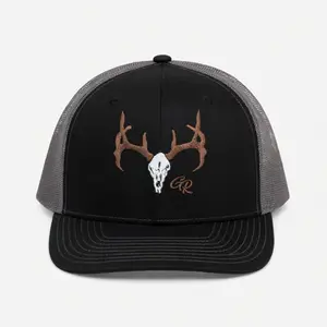 Richardson 112 Deer Skull Antler Trucker Hat – Embroidered Hunting Graphic Mesh Back Baseball Cap, Adjustable Snapback, Outdoor Classic Style