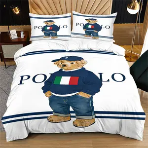 Italian flag teddy bear print pattern Decorative duvet cover set, including 1 duvet cover and 1 or 2 pillowcases, without a core or pillow, suitable for bedroom or dormitory bedding set, suitable for gift giving or personal use