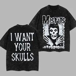 [$$$MANLIFE] Misfits Band - Skulls Retro Unisex Acid Washed T-Shirt, Retro Y2K punk rock Streetwear Top Classic Hoodie Tshirt, Alternative Streetwear Essential for Rock Lovers