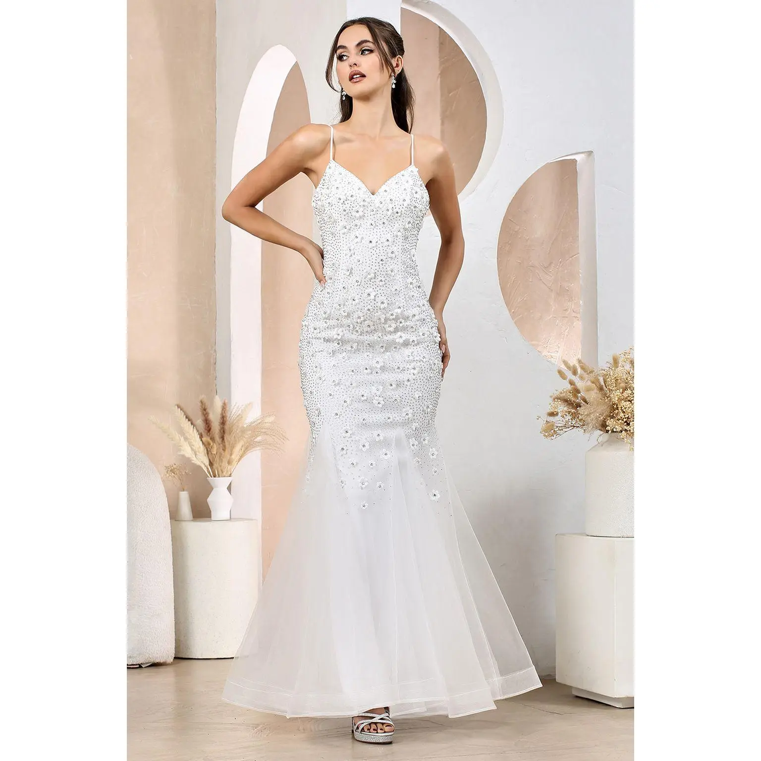 Adora Design 3212 Beaded Floral Tulle Mermaid Long Wedding Dress