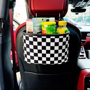 car seat back storage bag, checkerboard pattern car seat back organizer, car interior accessories for car stowing & tidying