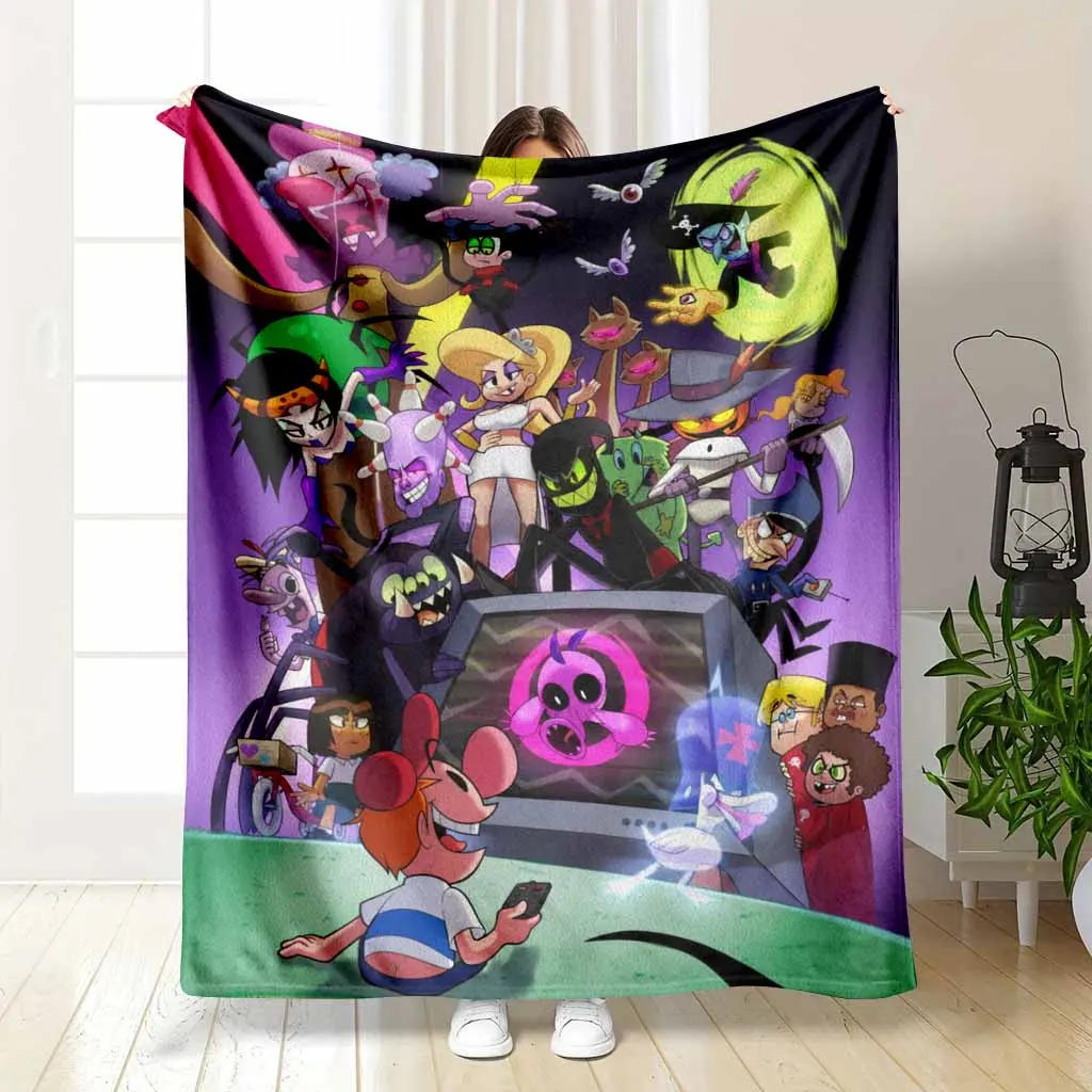 Neon Cartoon Villain Flannel Blanket Character Print Soft Cozy Warm Lightweight Plush Throw for Sofa Bed Movie Night Gaming Room Living Room Travel Gifts