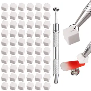 Fcozpjk Soft Sponges with Grabbing Pen for Ombre and Aura Nail Art with Brush, Professional Manicure Nail Art Tools Accessories Supplies, 100 Pieces