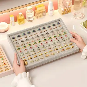 Solid Color PU Leather Ring Holder with 100 Slots, Jewelry Display Tray for Retailers and Jewelers - Large Capacity Jewelry Storage Box