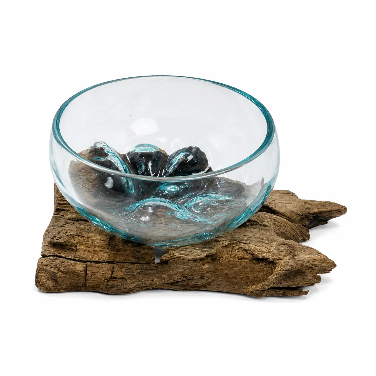 Handcrafted Driftwood Glass Planter Bowl - Hand Blown Glass Terrarium, Air Plant Holder, Succulent Vase for Natural Home Decor