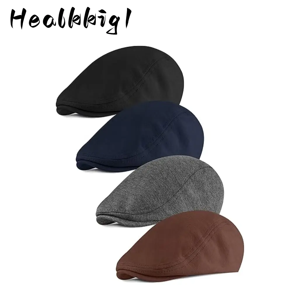 Men's Soft Stretch Fitted Caps - 4pcs Newsboy Flat Bill Hats for Men, Flat Bill Cap
