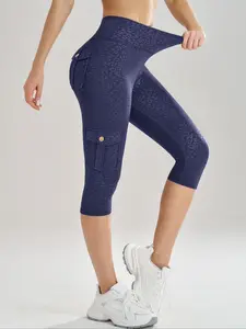 New Spring Fall Women's Sporty High Waist Leopard Print Capri Pants, Pocket Design, Tight-Fit Yoga & Cycling Leggings
