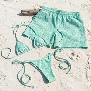 Mint Teal Leopard Bikini and Swim Trunks, His and Hers Summer Set