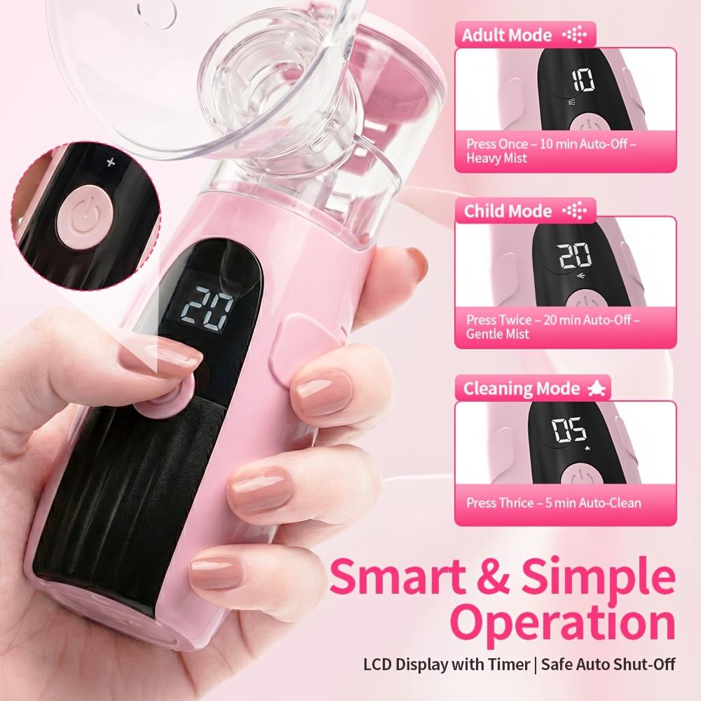 Portable Nebulizer with Self-Cleaning Mode Quiet Operation USB-Powered Rechargeable Hand-Held Smart Mist Steamer for Home Use 5μm Ultra-Fine Mist