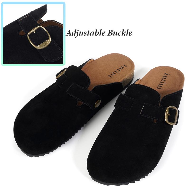 Men's Women's Adjustable Buckle Potato Shoes Suede Clogs Mens Leather Mules Cork Footbed Sandals