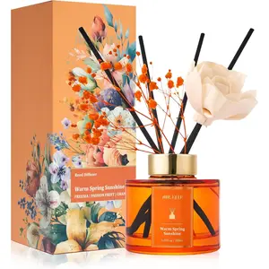 Flower Reed Diffusers Set 5.07 oz 150ml Freesia/Passion Fruit/Orange Scented Oil Diffuser with 8 Reed Sticks Home Fragrance Gift Set for Bathroom & Office Decor