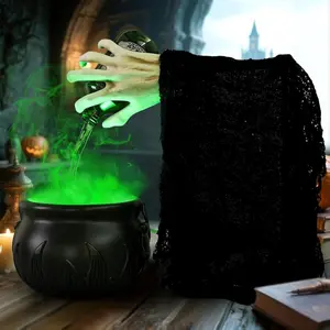 Yinhua Halloween Decorations Indoor, Witches Cauldron with Floating Potion Bottles & Witch's Hand, Plastic Cauldron Halloween Decor with Diffuser and Light, Hocus Pocus Decor for Party Decorations Gift Magical
