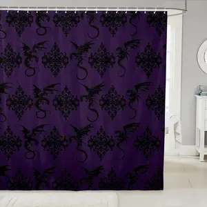 Feelyou Dragon Demask Vintage Demask Bath Curtain Boys Girls Demask Shower Curtain Black Purple Kids Bathroom Accessories 72"x84"