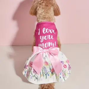 1pcs Pink Floral Bow Print Dress For Small Medium Dogs Poodle And Cats Summer Pet Apparel Cat Dog Skirt