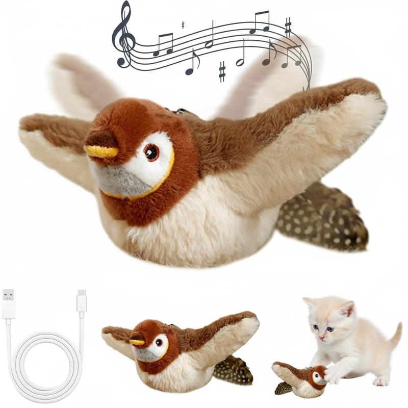 Cat Toys USB Rechargeable Flapping Bird Cat Toy with Chirping Sounds Interactive Play for Cats & Small Dogs Touch Activated Simulates Real Bird Chirps and Wing Flapping Motion