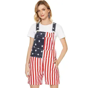Yuanbang Women 250th Anniversary Shorts 4th of July American Flag Overalls USA Stretchy Denim Romper Memorial Day Coveralls Patriotic Gifts for Mom Workwear Summer Jumpsuits Fashion Womenswear Daily Outdoor Outfits