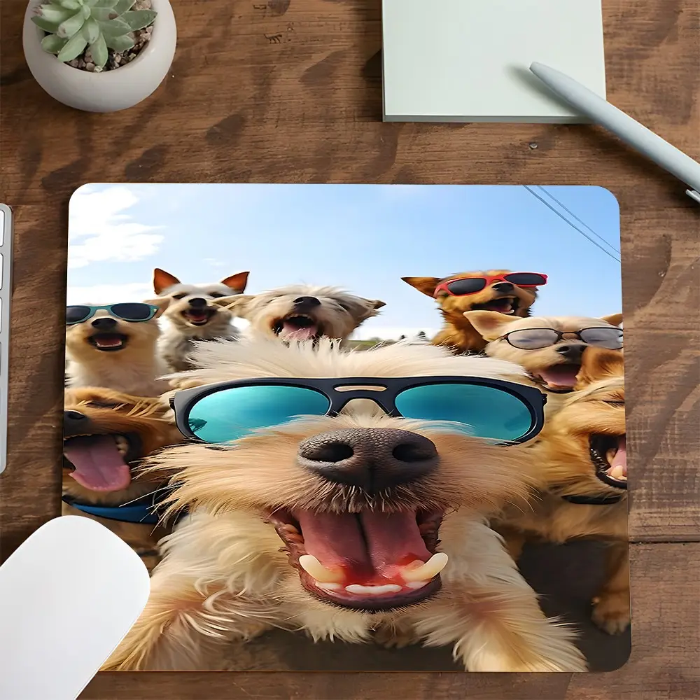 Sunglasses Dog Square Mouse Pad, Non Slip Mousepad, Rubber Non-Slip Lock Edge Pad, Suitable For Laptop Desktop Games Work, Ideal Happy Healing Gift For Family And Friends, Gaming Mouse Pad, Computer Mouse Pad, Computer Desk Mat