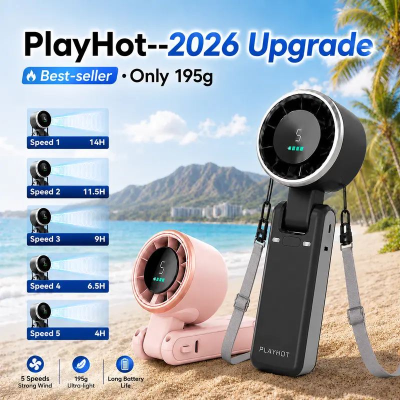 PLAYHOT Cool Fan,Portable Fan,4000mAh Long-lasting,Pocket-sized Night Club Gear,for Live Show/Festival Goers/Theme park,In-car Necessities,Traveler Must-Have,2026 Summer Energy Saver outdoorfun