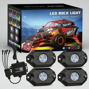 RGB LED Rock Lights Kit – 4 Multicolor Neon Pods with Bluetooth App Control & Music Mode, Underglow Wheel Well Light for Truck ATV UTV RZR SUV