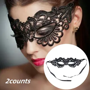 Elegant Lace Eye Masks Set of 2, Half-Transparent Sheer Face Covering for Special Occasions, Twilight Masquerade, Fashionable Eyewear Accessory for Parties & Events