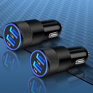 DIBMS Car Charger, [2-Pack/3.4A] Fast-Charging Dual-Port USB Cigarette Lighter Adapter, Compatible with iPhone, iPad, and Samsung