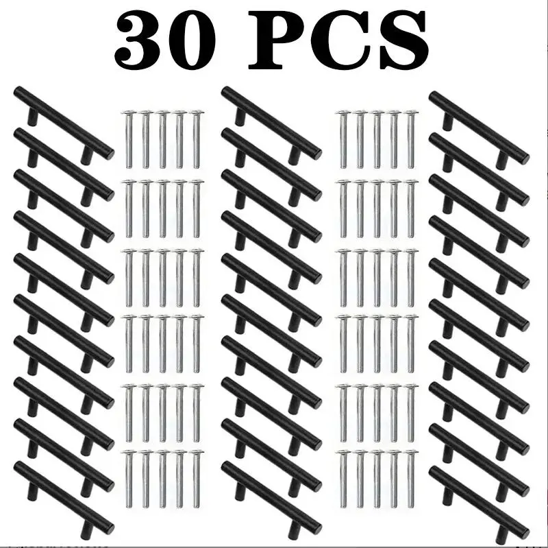 30-Pack Value Contemporary Matte Black Stainless Steel Cabinet Handles - 15cm Steel Drawer Pulls, 9.6cm Center-to-Center Hole Spacing, Rust-Resistant, Corrosion-Resistant, Easy to Install, DIY-Friendly, Includes Hardware