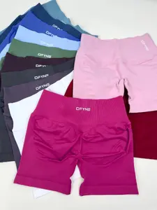 DFYNE Low-Rise Seamless Yoga Shorts with Brand Logo Butt-Lifting Fitness Cycling Stretch Shorts for Women High Stretch Breathable Quick-Dry Fabric