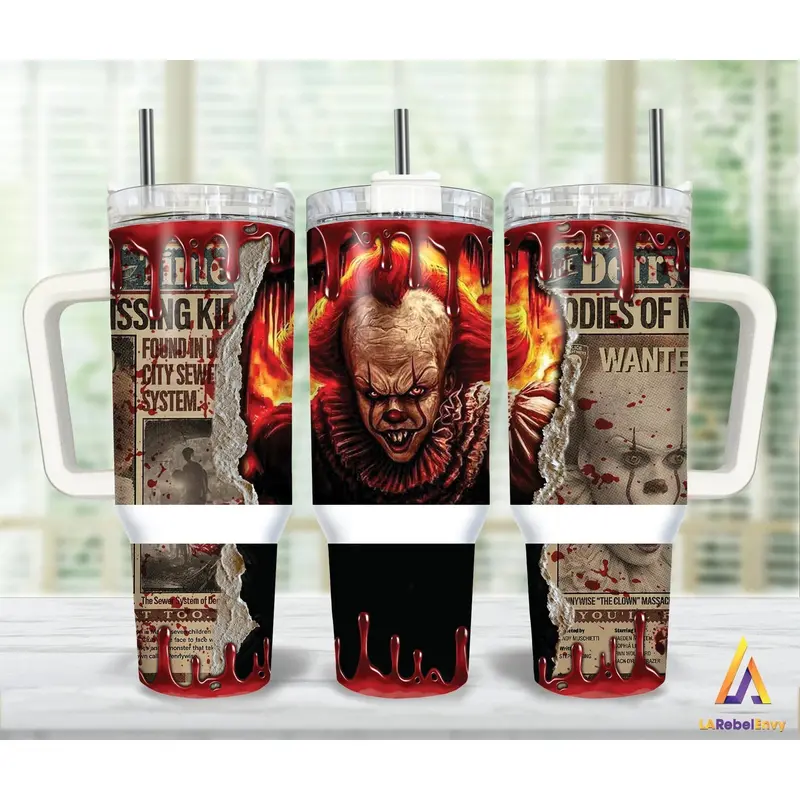 Pennywise IT Welcome to Derry Horror Movie 20oz - 40oz Tumbler Stainless Steel with Straw, Double Wall Insulated, With Handle – Perfect Gift for Fans