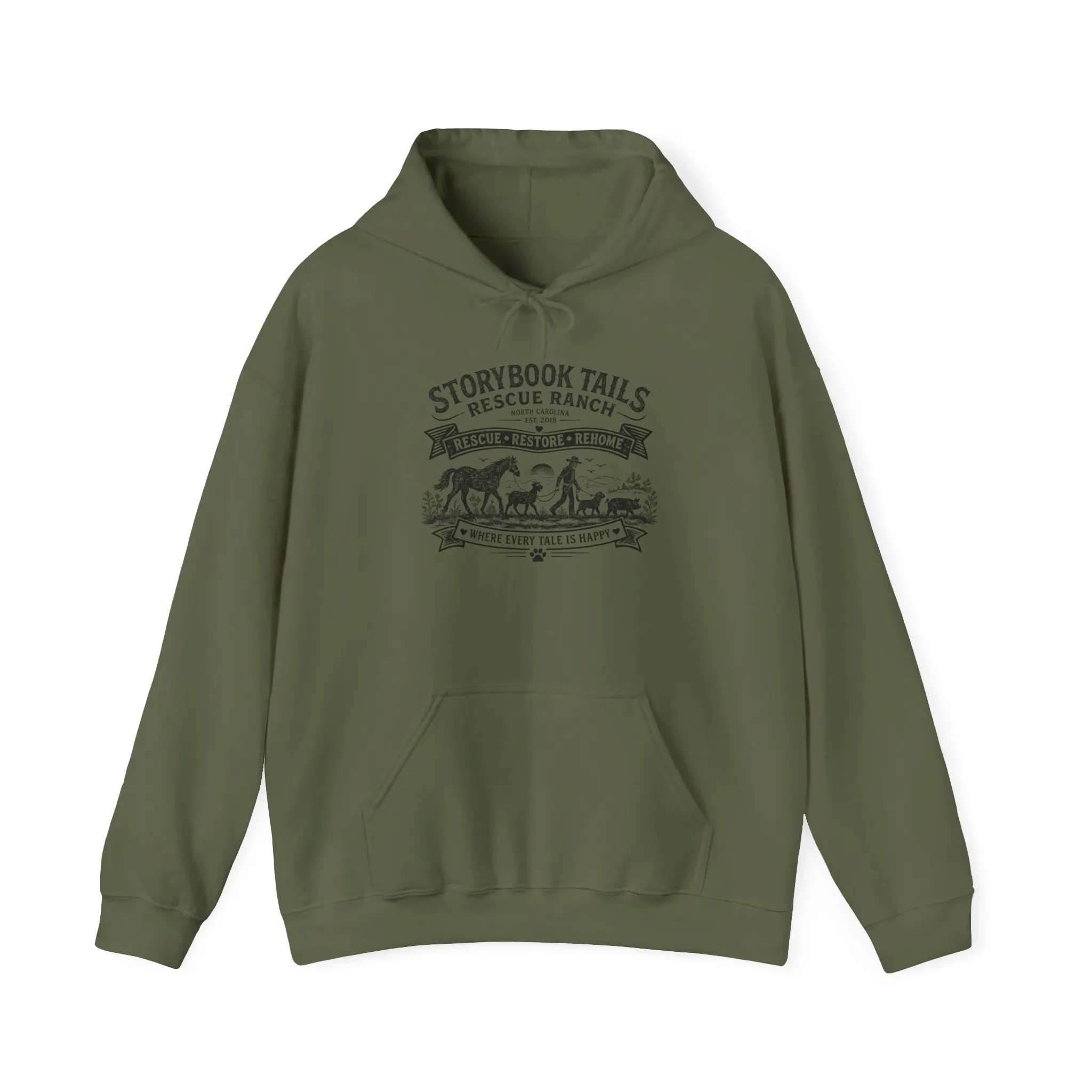 Storybook Tails Rescue Ranch hoodie | Black design