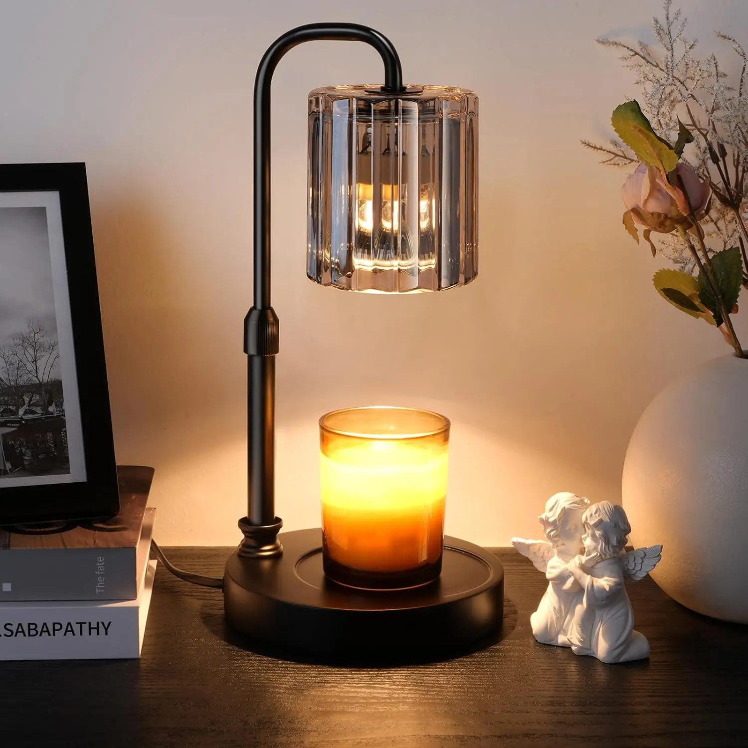 Candle Warmer Lamp with Timer Dimmer, Adjustable Height Candle Wax Warmer Warming Lamp with 2x50W Bulbs for Scented Candles for Housewarming Bedroom  Decor Mom Women