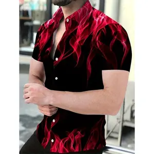 vintage summer clothes Comfortable Men's Slim Fit Summer Casual Short-Sleeve Shirt With Gradient Print - Button-Up, Machine Washable, Quick-Drying Tops Collar